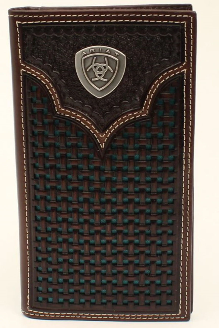 Ariat Brown And Turquoise Basket Weave Mens Wallet 1 Ariat Brown And Turquoise Basket Weave Mens Wallet