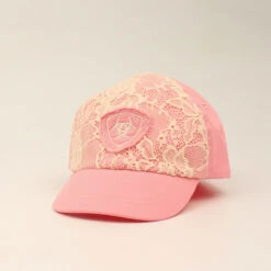 Ariat Infant Girls Pink With Lace Overlay Ball Cap
