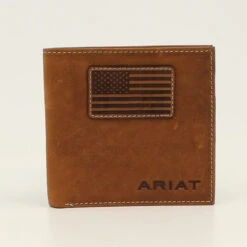 Ariat Mens Medium Brown American Flag Bi-Fold Wallet