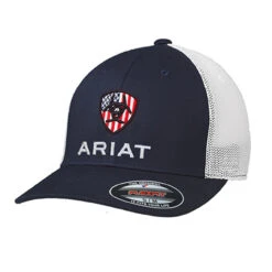 Ariat Mens Navy With Flag Shield Ball Cap