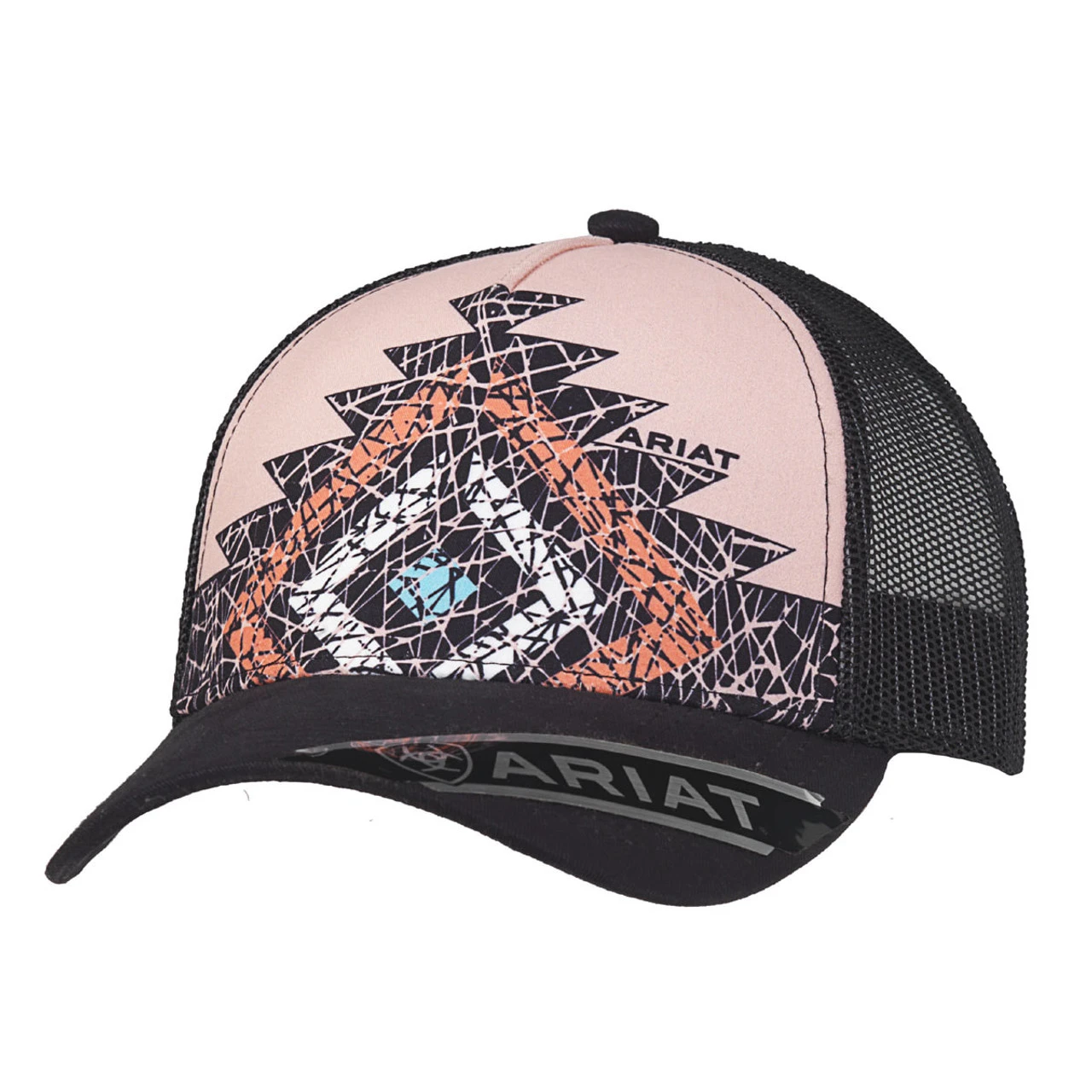 Ariat Ladies Pink Crackle Aztec Design With Black Mesh 5 Panel Cap 1 Ariat Ladies Pink Crackle Aztec Design With Black Mesh 5 Panel Cap