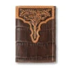 Ariat Brown Trifold Wallet With Croco Texture And Floral Embossing