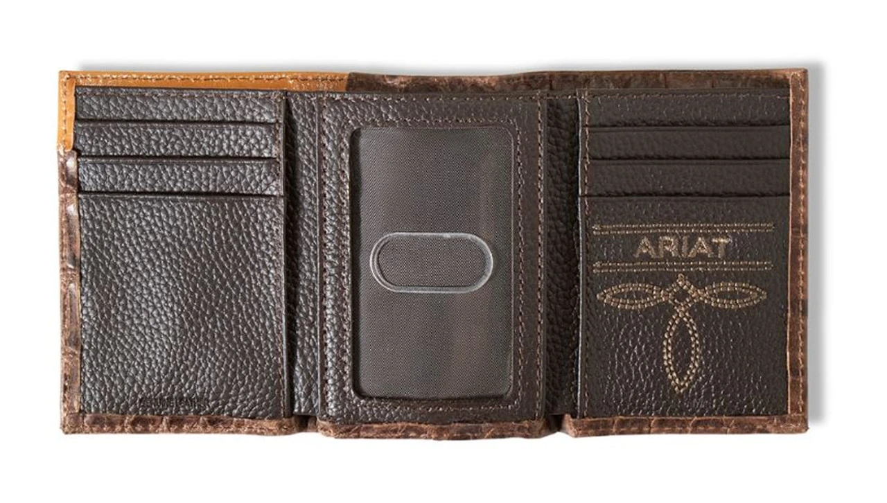 Ariat Brown Trifold Wallet With Croco Texture And Floral Embossing 2 Ariat Brown Trifold Wallet With Croco Texture And Floral Embossing - Image 2