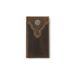 Ariat Brown Rodeo Wallet With Metal Stud Trim And Basket Weave Sunburst Embossing
