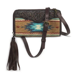 Ariat Womens Brown With Aztec Print Ariat Crossbody Wallet
