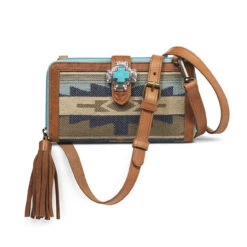 Ariat Womens Multi Colored Southwestern Pattern Crossbody Bag With Fringes