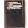 Ariat Men's American Flag Distressed Brown Trifold Wallet