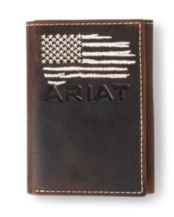 Ariat Men's American Flag Distressed Brown Trifold Wallet