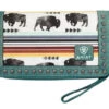 Ariat Women's Buffalo And Multi Colored Stripes Clutch With Turquoise Leather Trim And Wristlet