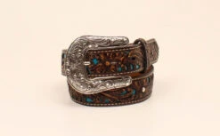 Ariat - Girls Floral Leather With Blue Underlay Belt