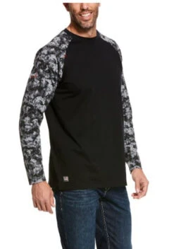 Ariat Mens Long Sleeve FR Baseball Shirt, Black Camo