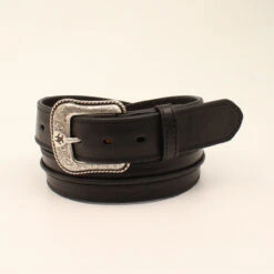 Ariat Mens Black Raised Leather Strip Belt