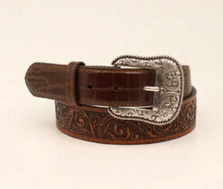 Ariat Mens Brown Western Scroll Star Belt