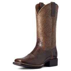 Ariat Womens Round Up Arizona Brown & Copper Floral Embossed Wide Square Toe Boots