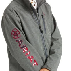 Ariat Boys Grey With Flag Logo 2.0 Softshell Jacket -Moda Mix Shop P2500645 3 46430.1678205734