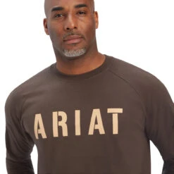 Ariat Mens Brown Rebar CottonStrong Block Logo Long Sleeve T-Shirt -Moda Mix Shop P2555065 3 83519.1661194327