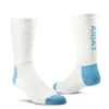 Ariat Men's Premium Ringspun Cotton Crew Work Sock - White/Carolina Blue 3 Pack
