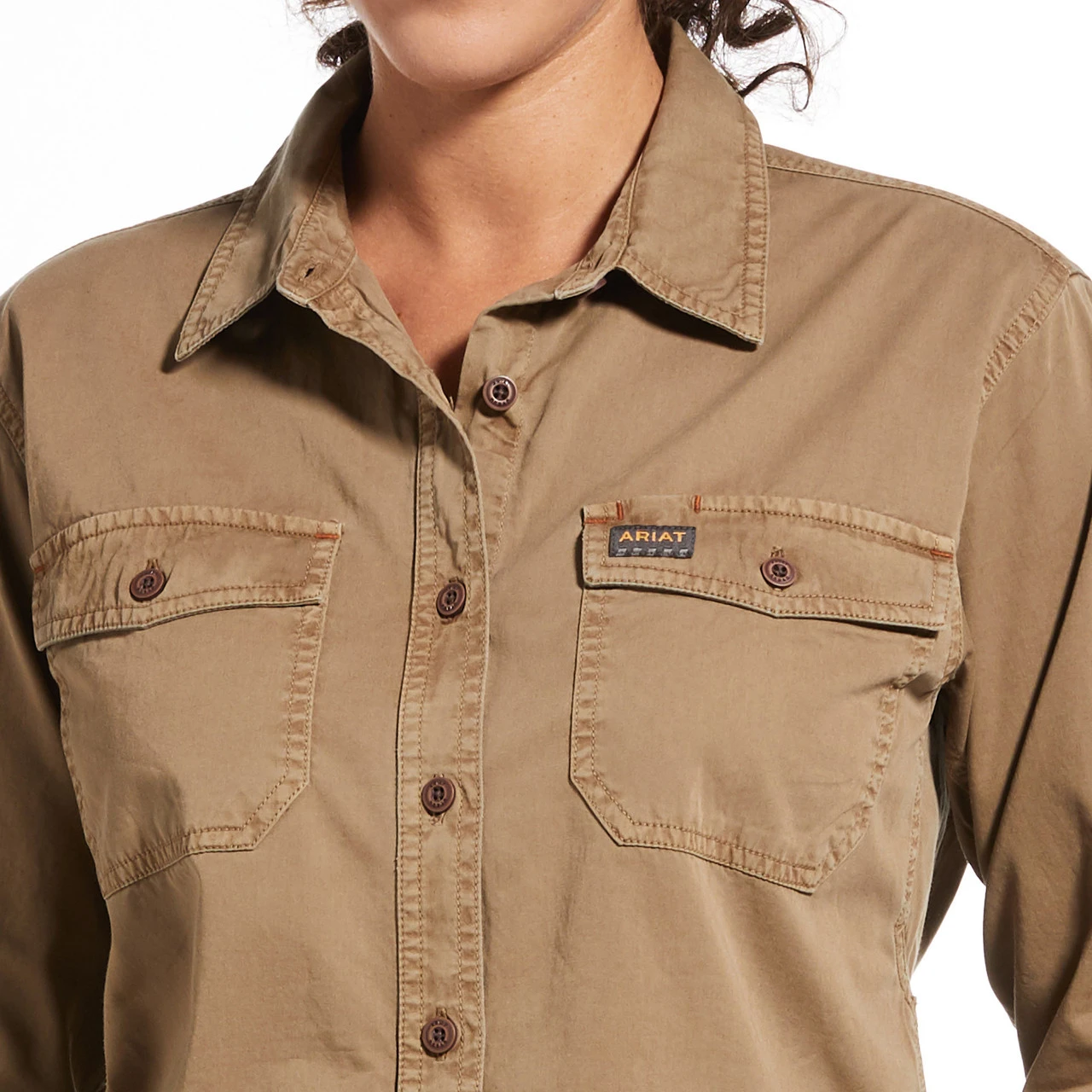 Ariat Womens Khaki Rebar Washed Twill Work Shirt 3 Ariat Womens Khaki Rebar Washed Twill Work Shirt - Image 3