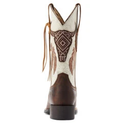 Ariat Womens Barn Brown & Crackled White Steer Wide Square Toe Boots -Moda Mix Shop P2672790 3 93474.1675716269