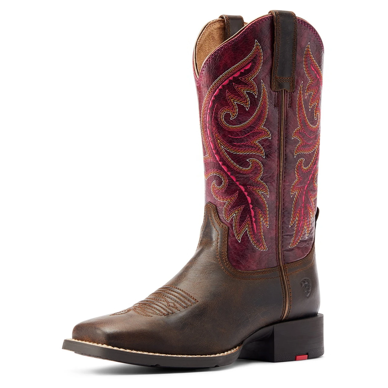 Ariat Womens Worn Mocha & Raspberry Performance Round Up Back Zip Square Toe Boots 1 Ariat Womens Worn Mocha & Raspberry Performance Round Up Back Zip Square Toe Boots