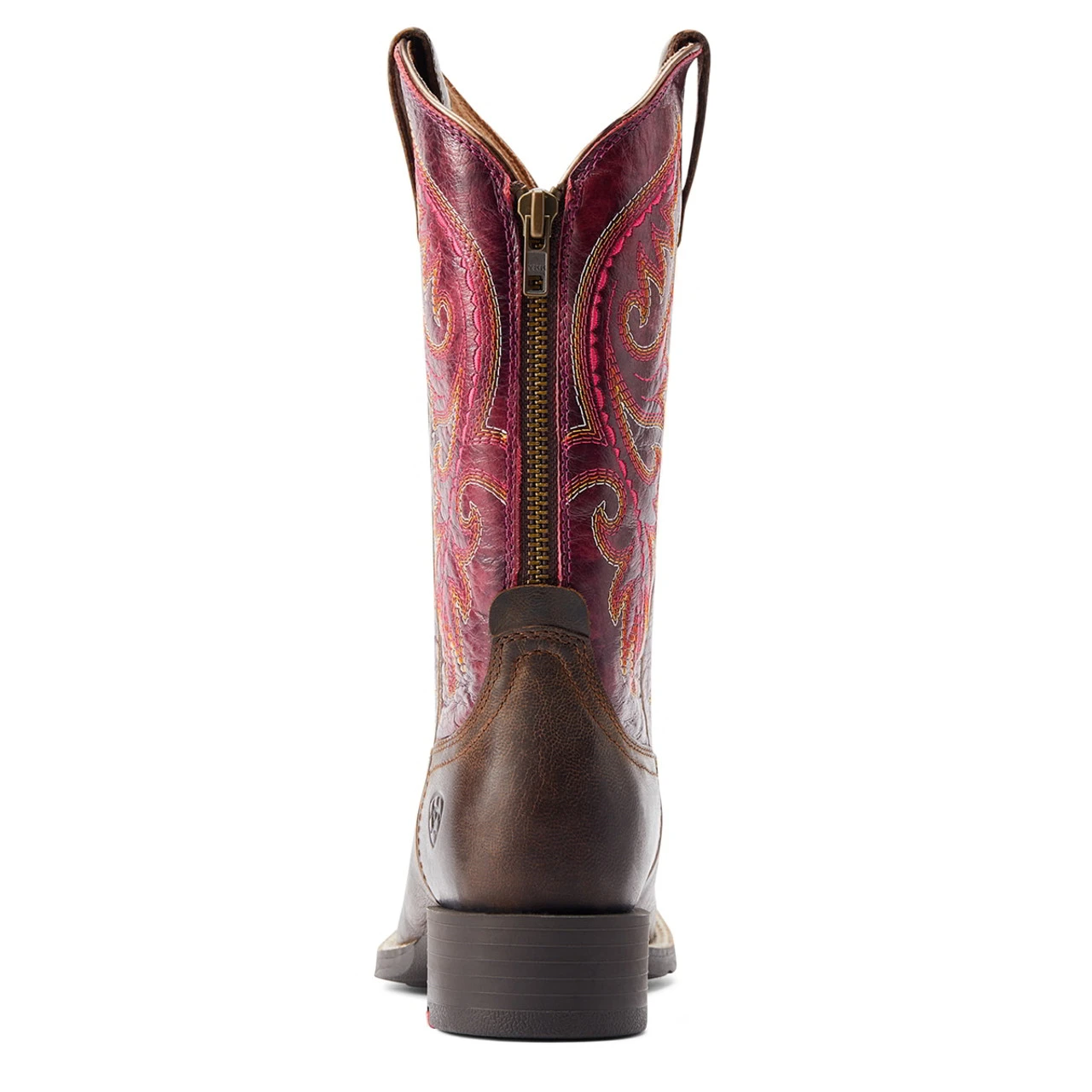 Ariat Womens Worn Mocha & Raspberry Performance Round Up Back Zip Square Toe Boots 2 Ariat Womens Worn Mocha & Raspberry Performance Round Up Back Zip Square Toe Boots - Image 2