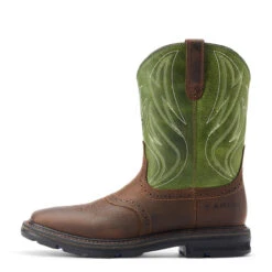 Ariat Mens Dark Brown & Grass Green Sierra Wide Square Toe Work Boot -Moda Mix Shop P2676200 3 79864.1672764984