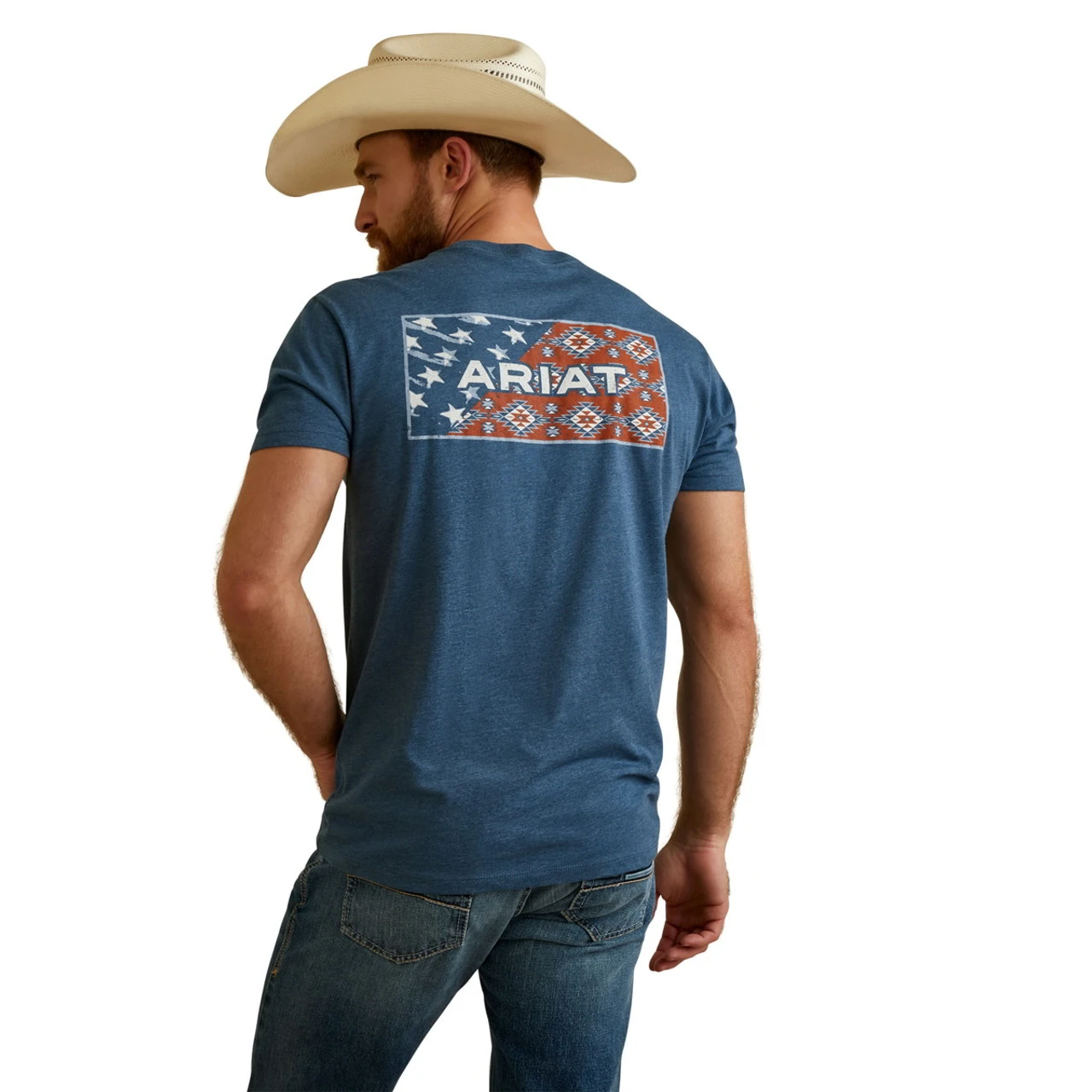 Ariat Mens Sailor Blue Heather Ariat Star Southwest Short Sleeve T-Shirt 1 Ariat Mens Sailor Blue Heather Ariat Star Southwest Short Sleeve T-Shirt