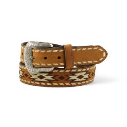 Ariat Men's Belt With Brown Embroidered White Aztec Design