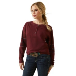 Ariat Womens Tawny Port Relaxed Southwest Henley Top