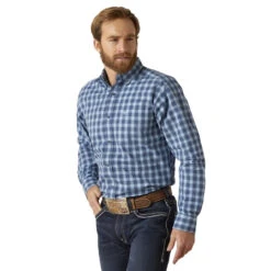 Ariat Mens Sky Blue Pro Series Gradison Fitted Long Sleeve Shirt