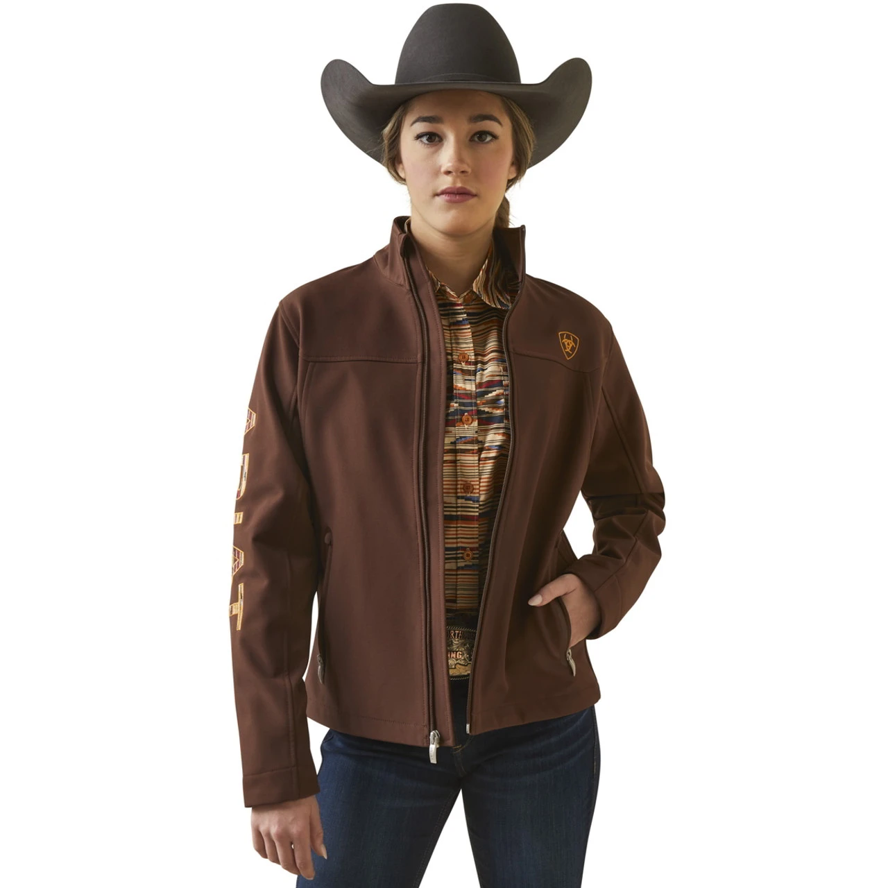 Ariat Womens Chocolate Team Logo Softshell Chimayo Jacket 1 Ariat Womens Chocolate Team Logo Softshell Chimayo Jacket