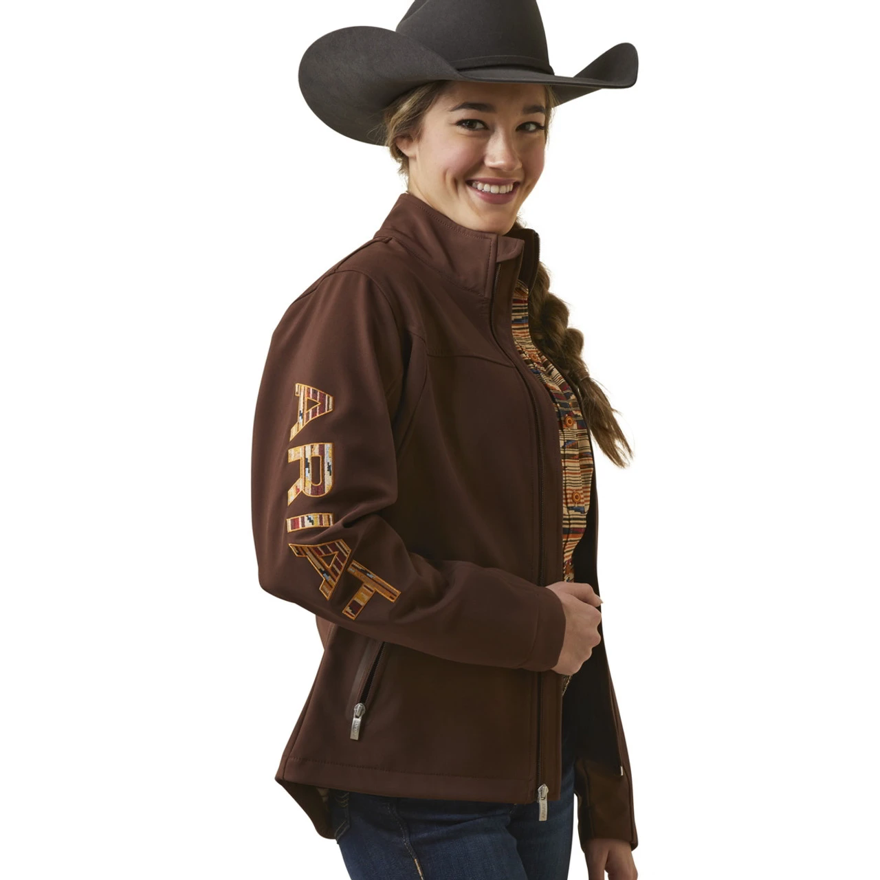Ariat Womens Chocolate Team Logo Softshell Chimayo Jacket 2 Ariat Womens Chocolate Team Logo Softshell Chimayo Jacket - Image 2