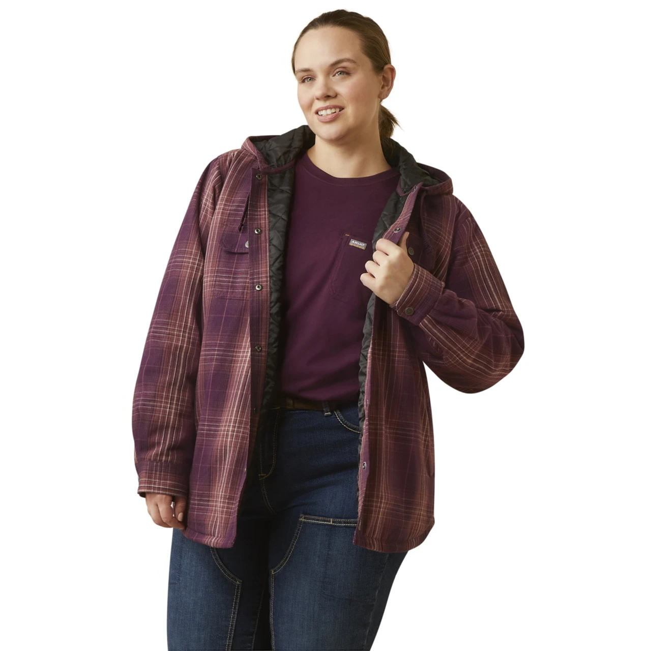 Ariat Womens Rebar Potent Purple Plaid Flannel Shirt Jacket 1 Ariat Womens Rebar Potent Purple Plaid Flannel Shirt Jacket