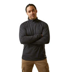 Ariat Mens Black Rebar Gridwork Baselayer 1/4 Zip Long Sleeve T-Shirt
