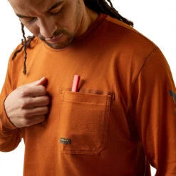 Ariat Mens Carmel Cafe Rebar Workman Logo Long Sleeve T-Shirt -Moda Mix Shop P2772070 3 82848.1692304462