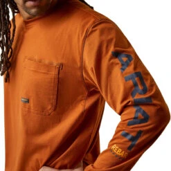 Ariat Mens Carmel Cafe Rebar Workman Logo Long Sleeve T-Shirt -Moda Mix Shop P2772070 4 74856.1692304463