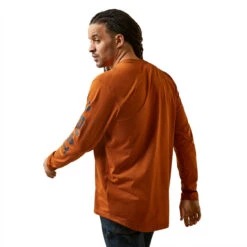 Ariat Mens Carmel Cafe Rebar Workman Logo Long Sleeve T-Shirt -Moda Mix Shop P2772070 5 02614.1692304463