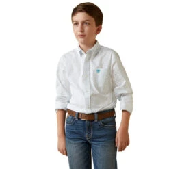 Ariat Boys White Casual Series Classic Kaine Long Sleeve Shirt