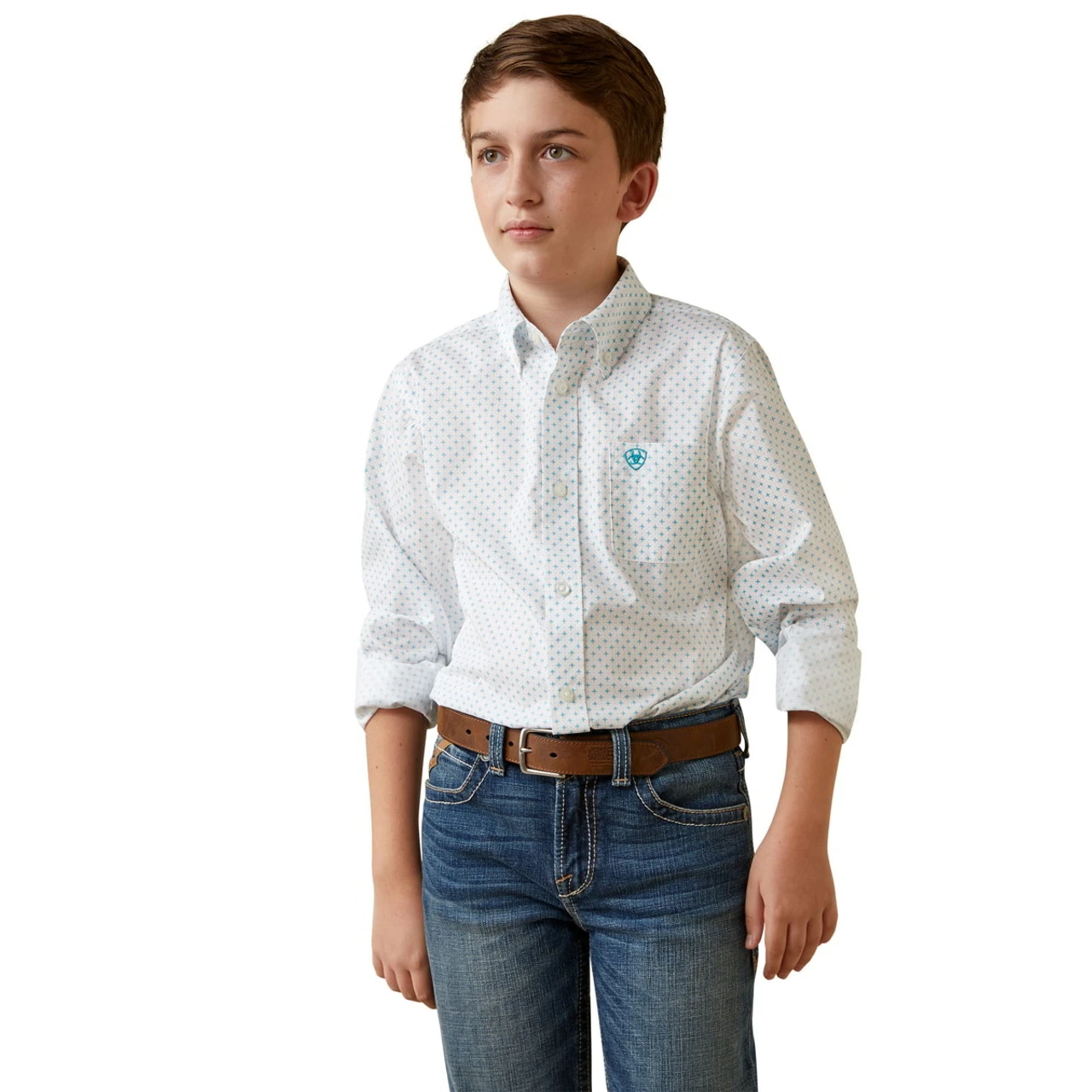 Ariat Boys White Casual Series Classic Kaine Long Sleeve Shirt 1 Ariat Boys White Casual Series Classic Kaine Long Sleeve Shirt