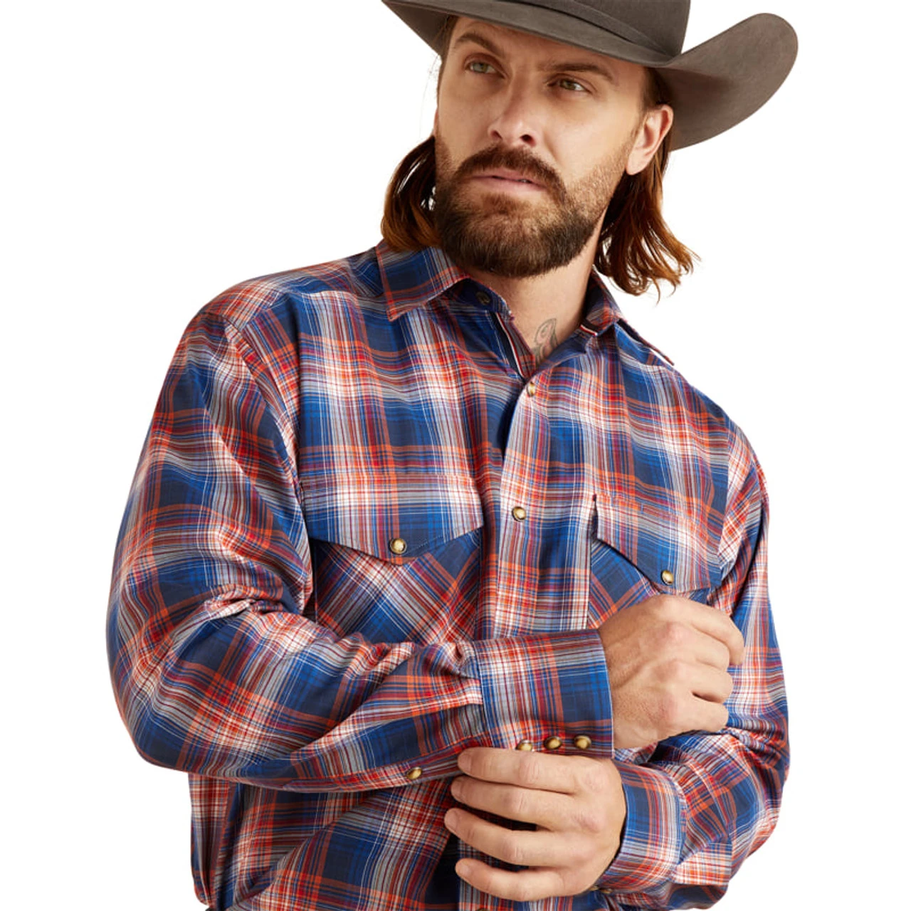 Ariat Men's Presley Red/White/Blue Plaid Long Sleeve Button Up Shirt 2 Ariat Men's Presley Red/White/Blue Plaid Long Sleeve Button Up Shirt - Image 2