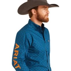 Ariat Men's Blue Team Clarence Fitted Long Sleeve Shirt -Moda Mix Shop P2793225 3 44274.1697043081
