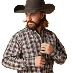 Ariat Men's Pro Series Nathanael Black Sea Green & Brown Plaid Stretch Long Sleeve Western Shirt -Moda Mix Shop P2793460 3 29443.1697042978
