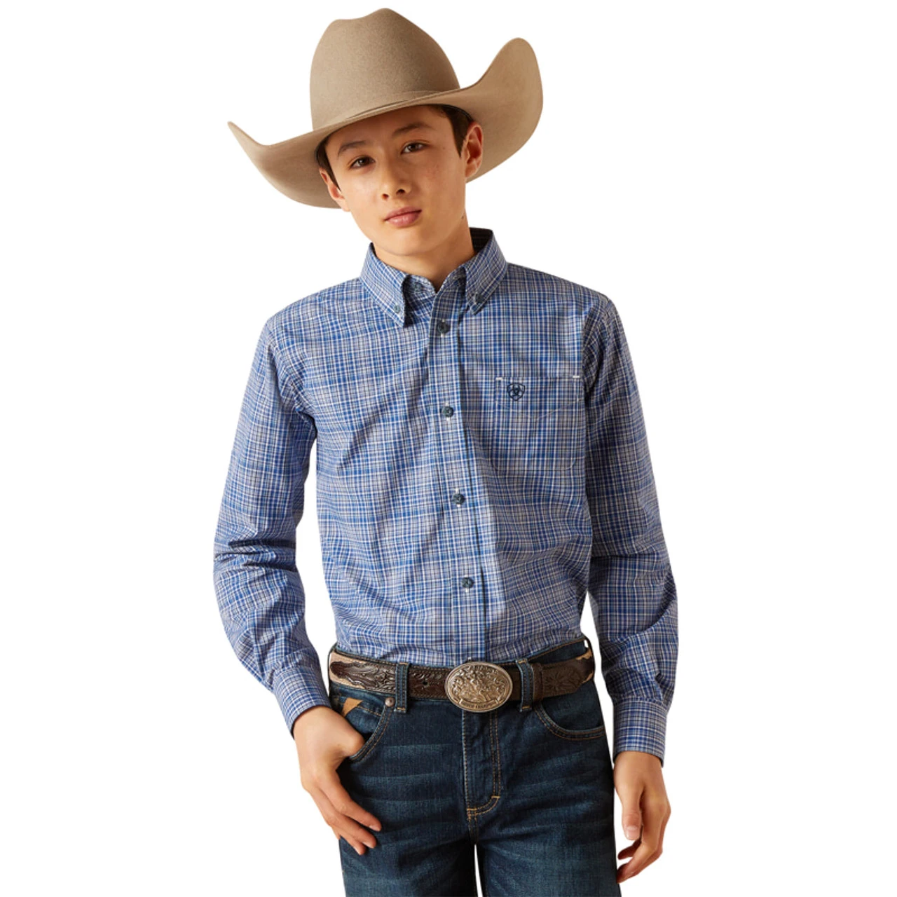Ariat Boy's Blue Pro Series Pitt Classic Fit Long Sleeve Shirt 1 Ariat Boy's Blue Pro Series Pitt Classic Fit Long Sleeve Shirt