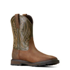 Ariat Mens Brown And Olive Groundstomper Pull On Square Toe Boots -Moda Mix Shop P2894455 3 93995.1695137902
