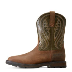 Ariat Mens Brown And Olive Groundstomper Pull On Square Toe Boots -Moda Mix Shop P2894455 4 73224.1695137902
